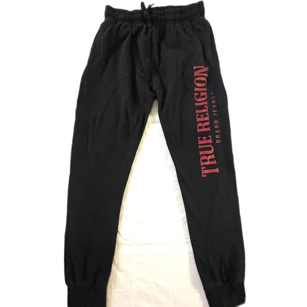 True Religion Sweatpants Jogger Casual Loungewear Black & Logo w/ Pockets Size M